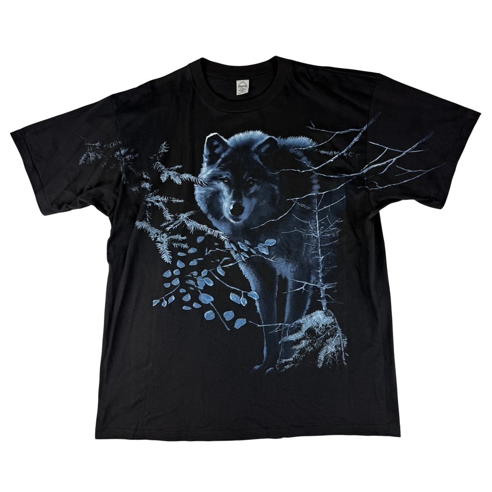 Turner Originals T-Shirt Mens XXL Black Wolf Graphic Nature Single Stitch USA
